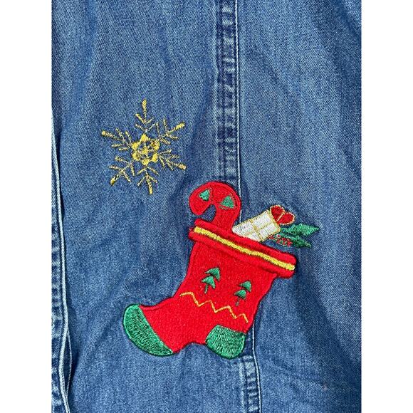 Club Z Denim Women's Christmas Denim Button Up Embroidered Stocking Size 2X - Picture 9 of 12